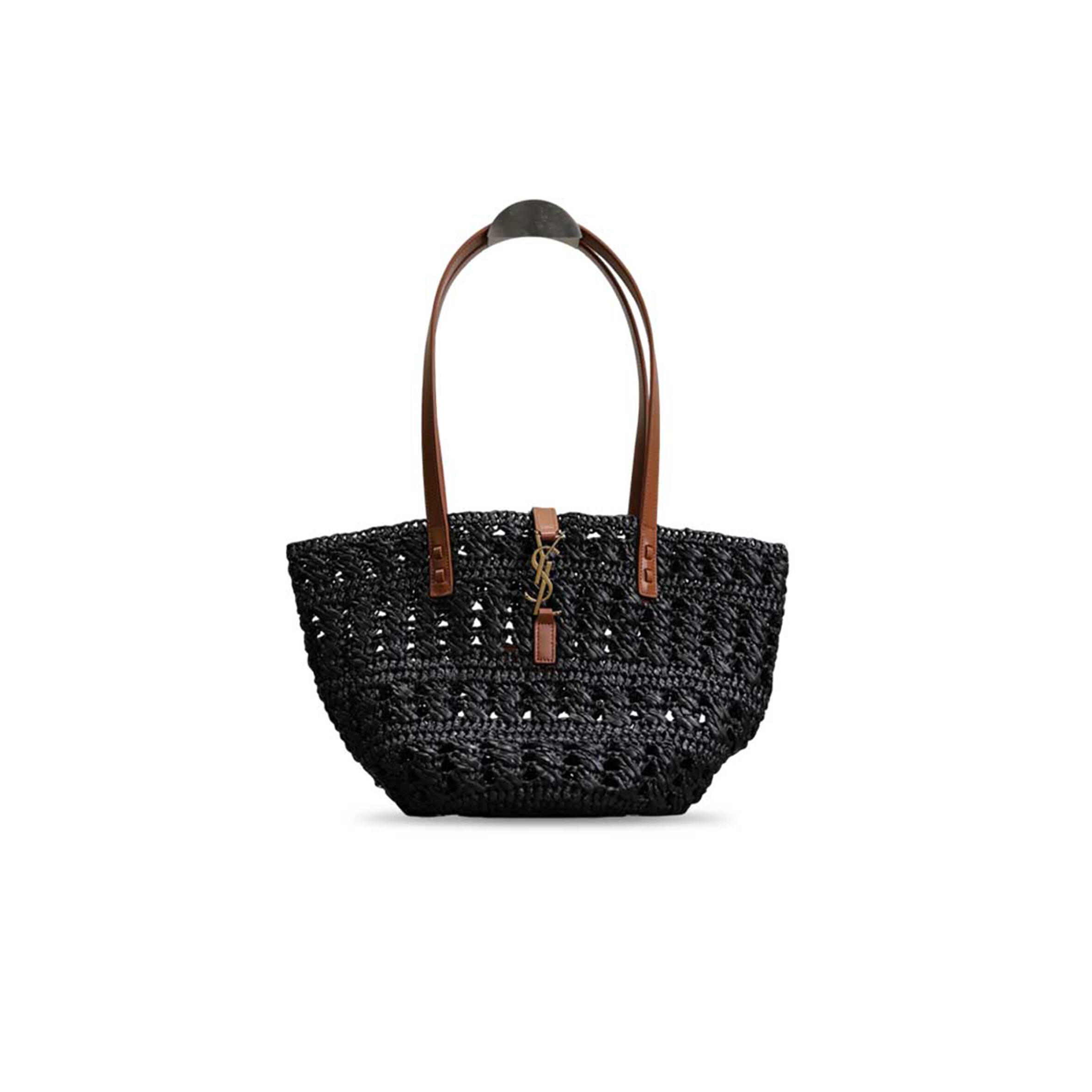YSL PANIER BAG IN CROCHET RAFFIA AND SMOOTH LEATHER 685618 (45*22*20cm)